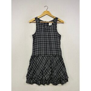 Grunge Dark Academia L.O.G.G. H&M Girls 12-13Y Black Plaid Drop Waist Dress